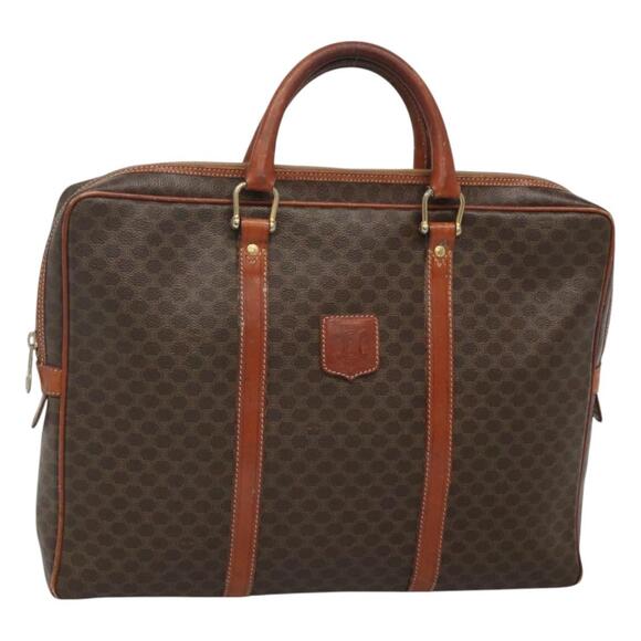 CELINE Macadam Canvas Hand Bag Pvc Leather Brown Gold - Picture 1 of 12